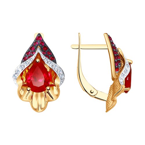 Серьги SOKOLOV - Золото 585, Синтетический рубин, Фианит (арт. 725102)