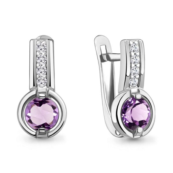 Серьги Аквамарин - Серебро 925, Аметист, Фианит (арт. 4797004А.5)
