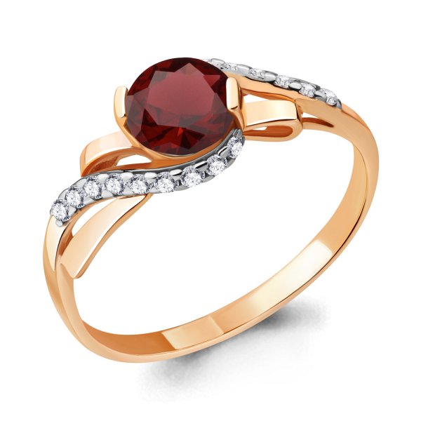 Кольцо Аквамарин - Золото 375, Гранат, Фианит (арт. 6938203А.8)