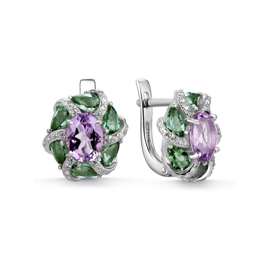 Серьги Дар - Серебро 925, Аметист, Празиолит, Фианит (арт. Сэ-0056рс4011200)
