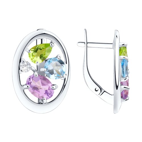 Серьги Diamant - Серебро 925, Аметист, Топаз, Фианит, Хризолит (арт. 94-320-00659-1)