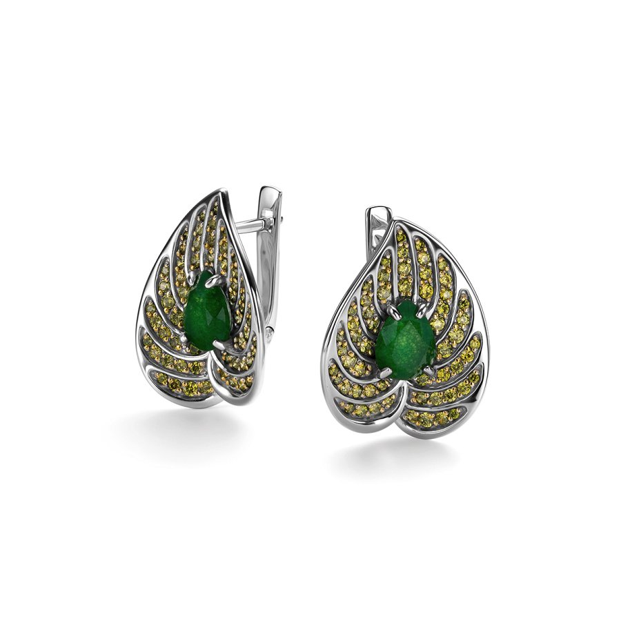 Серьги Дар - Серебро 925, Жадеит, Фианит (арт. С-5169рлзс4118222)