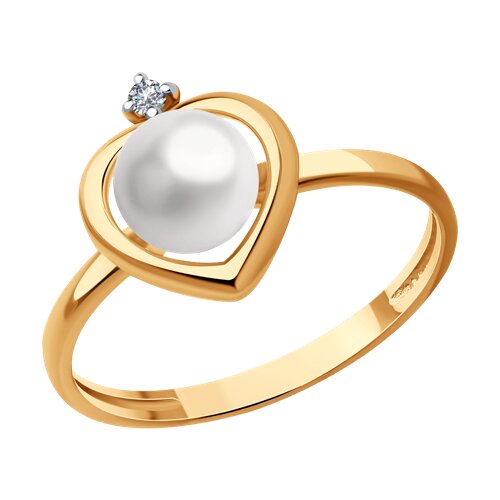 Кольцо SOKOLOV - Серебро 925, Жемчуг имитация, Фианит (арт. 92012144)