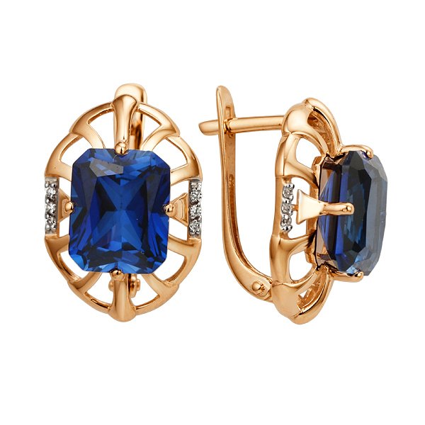 Серьги ЮФ Династия - Золото 375, Синтетический сапфир , Фианит (арт. 004032-5472)