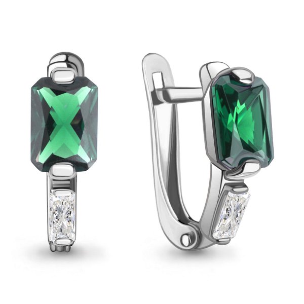 Серьги Аквамарин - Серебро 925, Синтетический изумруд, Фианит (арт. 49813П.5)