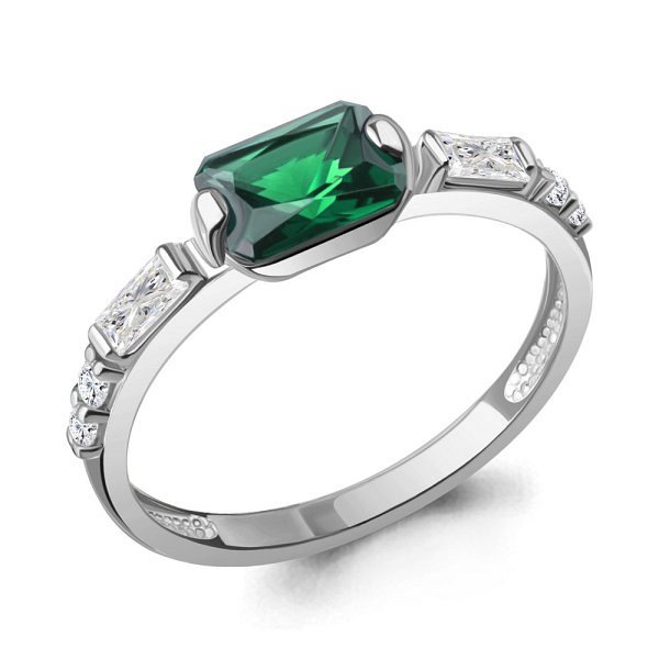 Кольцо Аквамарин - Серебро 925, Синтетический изумруд, Фианит (арт. 67838АГ.5)