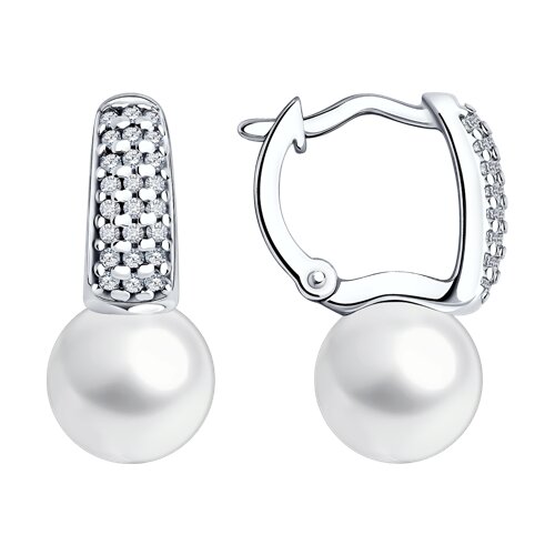 Серьги Diamant - Серебро 925, Жемчуг синтетический, Фианит (арт. 94-120-00192-1)