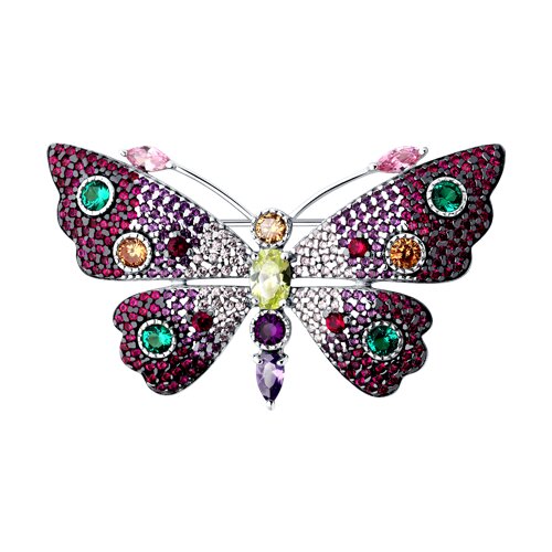 Брошь SOKOLOV - Серебро 925, Синтетический рубин, Фианит (арт. 94040296)