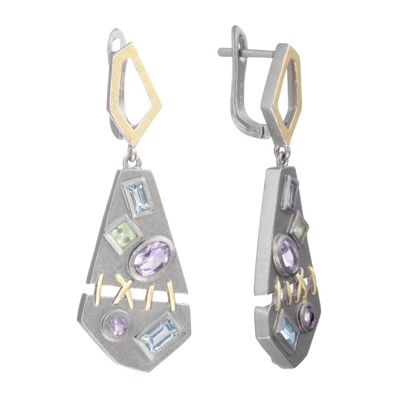 Серьги Мастер Клио - Серебро 925, Аметист, Перидот, Топаз (арт. 35С158088)