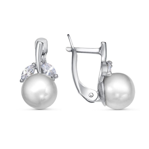 Серьги Красная пресня - Серебро 925, Жемчуг культивированный, Фианит (арт. 33311964Д)