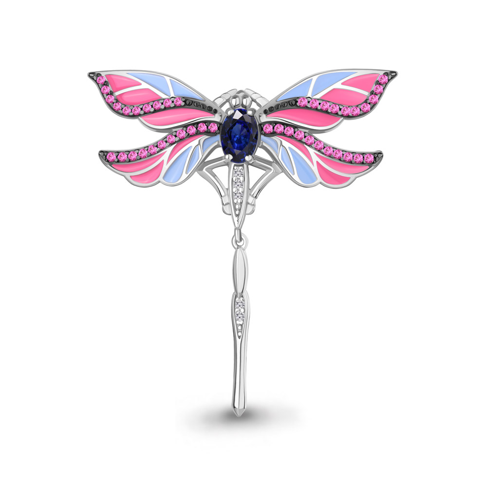 Брошь Аквамарин - Серебро 925, Синтетический рубин, Синтетический сапфир , Фианит, Эмаль (арт. 77473АБВ.5)