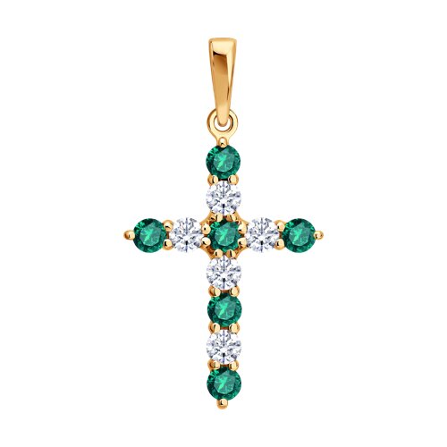 Подвеска SOKOLOV - Золото 585, Синтетический изумруд, Фианит (арт. 733126)