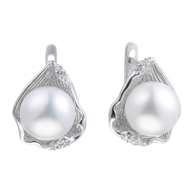 Серьги Мастер Клио - Серебро 925, Жемчуг культивированный, Фианит (арт. 24С0586В)