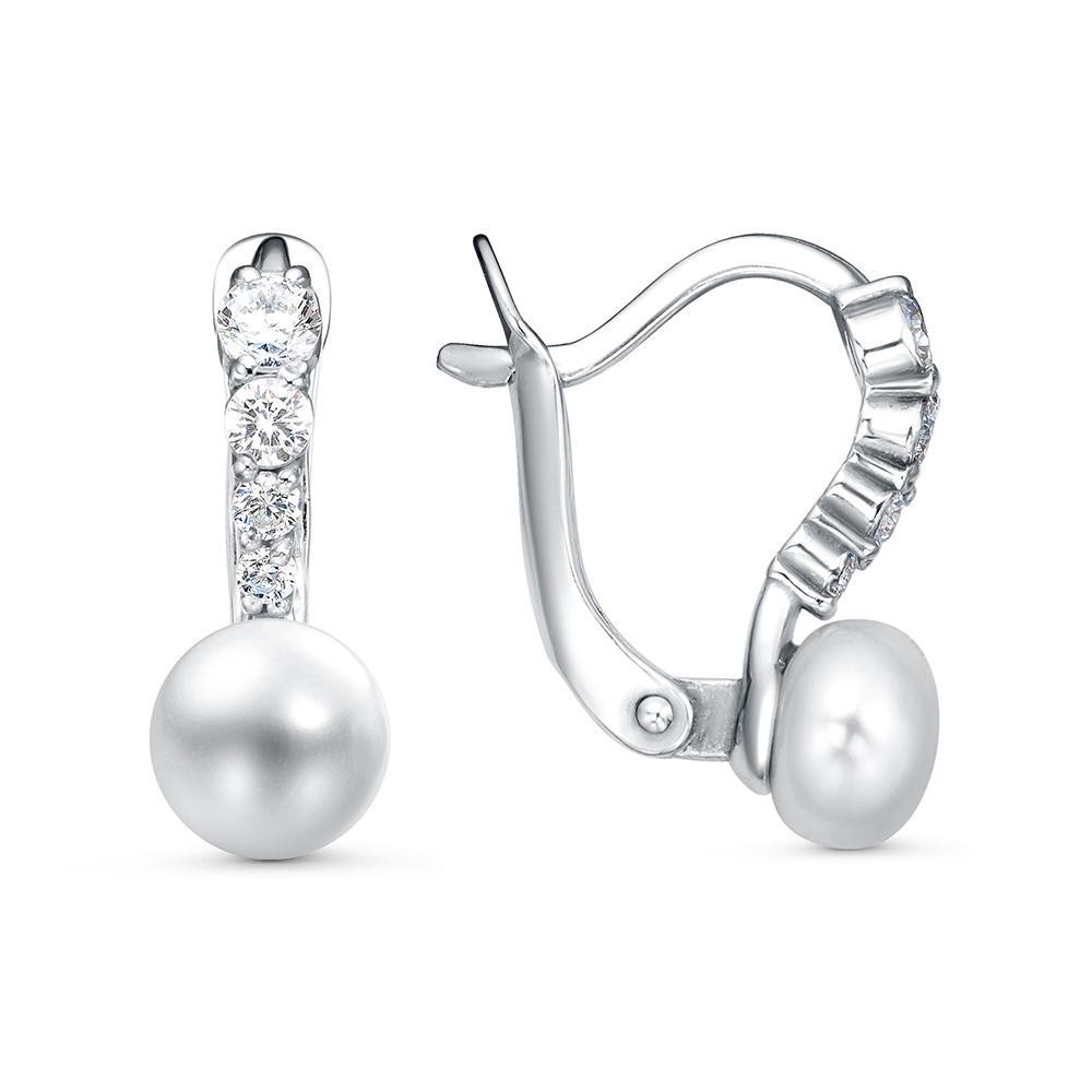 Серьги Красная пресня - Серебро 925, Жемчуг культивированный, Фианит (арт. 33317348Д)