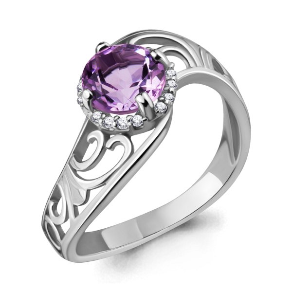 Кольцо Аквамарин - Серебро 925, Аметист, Фианит (арт. 6539404А.5)