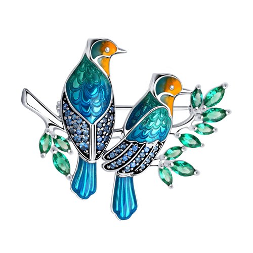 Брошь SOKOLOV - Серебро 925, Фианит, Эмаль (арт. 94040208)