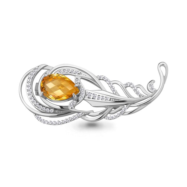 Брошь Аквамарин - Серебро 925, Фианит, Цитрин (арт. 7261306А.5)