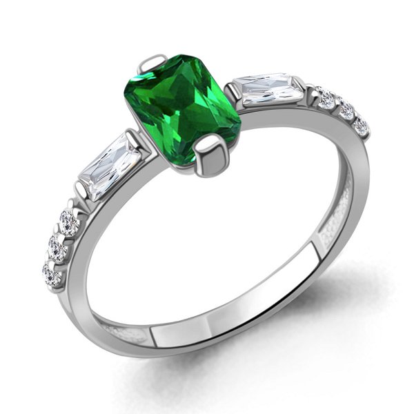 Кольцо Аквамарин - Серебро 925, Синтетический изумруд, Фианит (арт. 67803АГ.5)