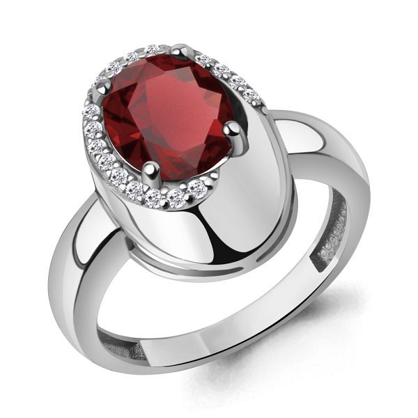 Кольцо Аквамарин - Серебро 925, Синтетический гранат, Фианит (арт. 65020185А.5)