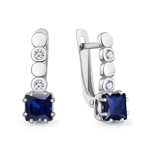 Серьги Аквамарин - Серебро 925, Синтетический сапфир , Фианит (арт. 400865АБ.5)