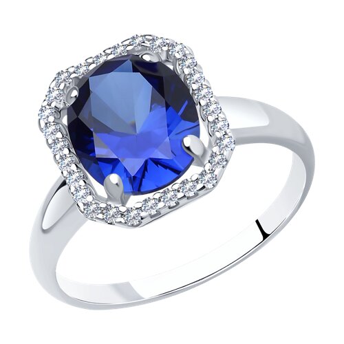 Кольцо SOKOLOV - Серебро 925, Синтетический сапфир , Фианит (арт. 88010013)