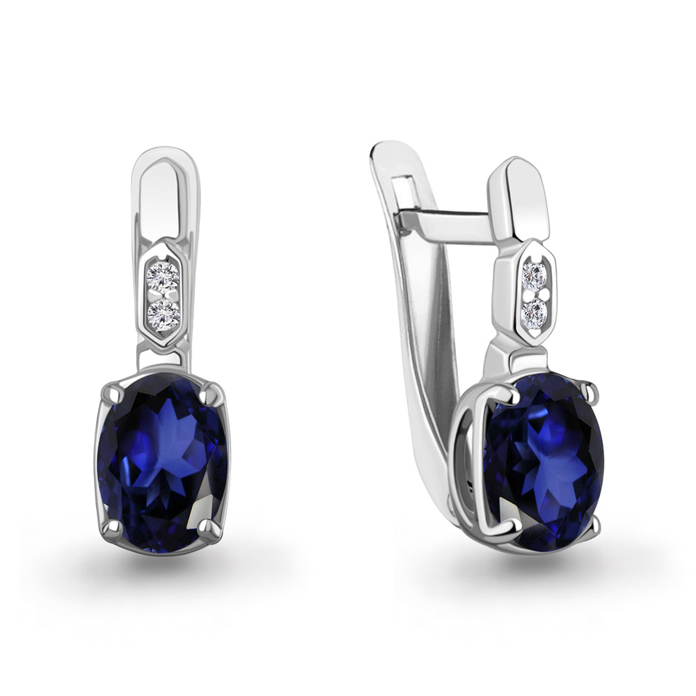 Серьги Аквамарин - Серебро 925, Синтетический сапфир , Фианит (арт. 400877АБ.5)