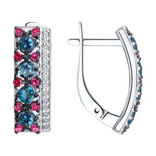 Серьги SOKOLOV - Серебро 925, Синтетический рубин, Топаз лондон, Фианит (арт. 92021446)