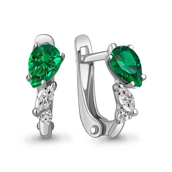 Серьги Аквамарин - Серебро 925, Синтетический изумруд, Фианит (арт. 49805П.5)