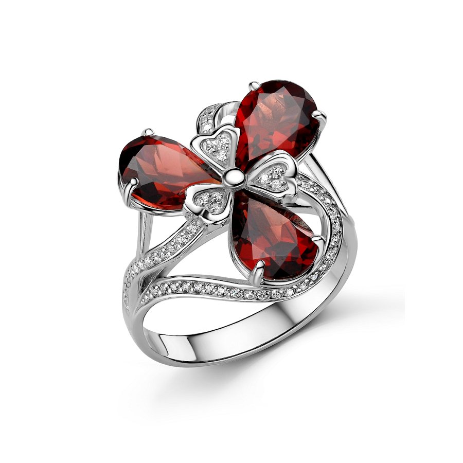 Кольцо Дар - Серебро 925, Гранат, Фианит (арт. К-5245рс40400)