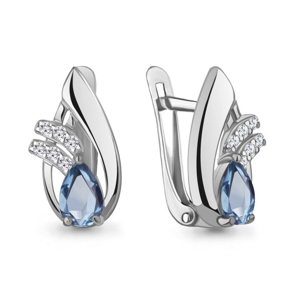 Серьги Аквамарин - Серебро 925, Топаз, Фианит (арт. 4329405А.5)
