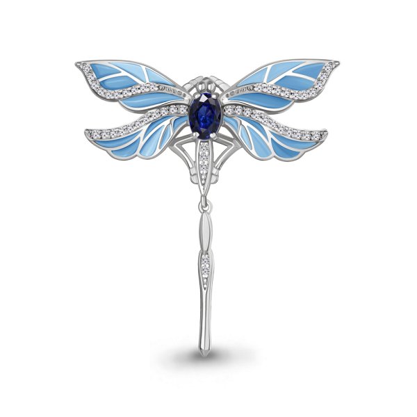 Брошь Аквамарин - Серебро 925, Синтетический сапфир , Фианит, Эмаль (арт. 77473АБ.5)
