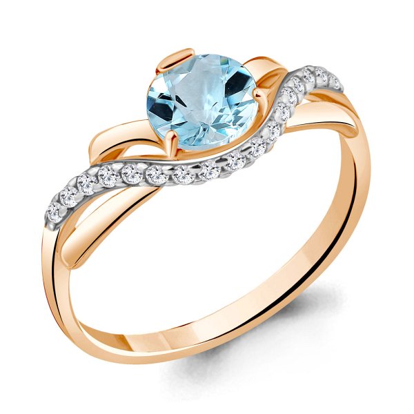 Кольцо Аквамарин - Золото 375, Топаз, Фианит (арт. 6938102А.8)