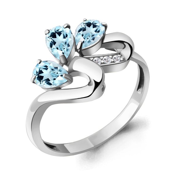 Кольцо Аквамарин - Серебро 925, Топаз, Фианит (арт. 6963902А.5)