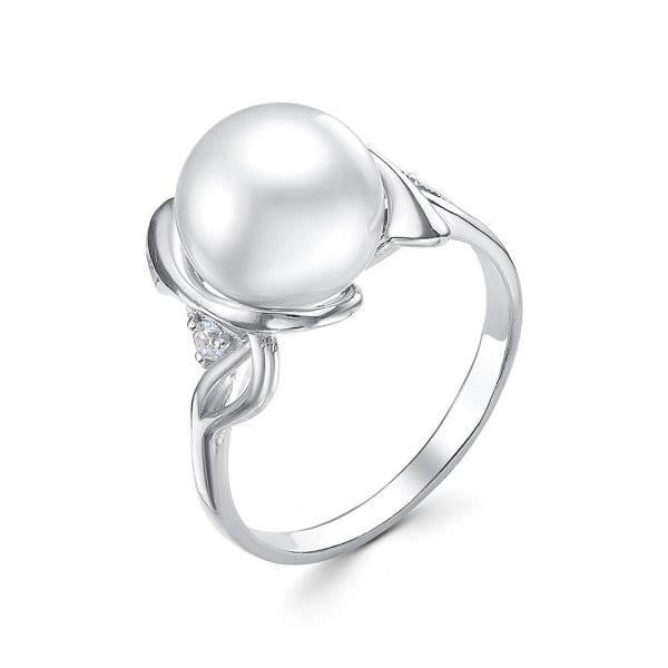Кольцо Красная пресня - Серебро 925, Жемчуг имитация, Фианит (арт. 23612018Д)