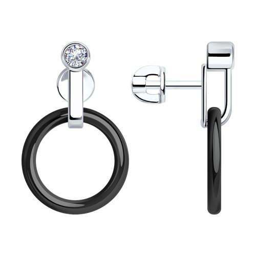 Серьги Diamant - Серебро 925, Керамика, Фианит (арт. 94-122-01280-1)