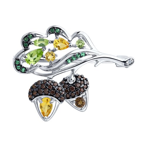 Брошь SOKOLOV - Серебро 925, Раухтопаз, Фианит, Хризолит, Цитрин (арт. 92040075)