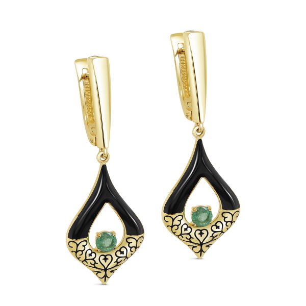 Серьги Кабаровских - Серебро 925, Эмаль, Изумруд (арт. 12-711-1287)