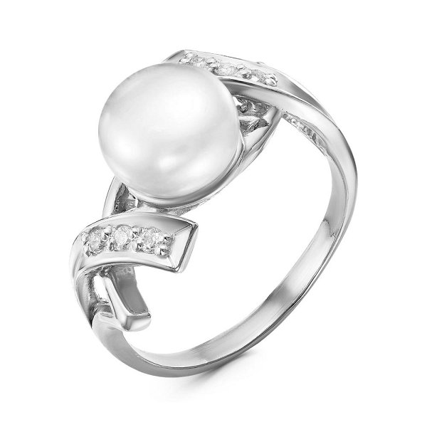 Кольцо Красная пресня - Серебро 925, Жемчуг культивированный, Фианит (арт. 23310846Д)
