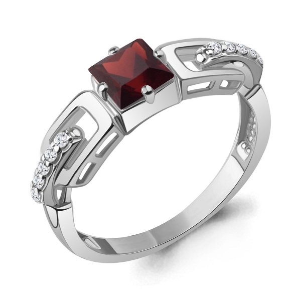 Кольцо Аквамарин - Серебро 925, Гранат, Фианит (арт. 6990103А.5)