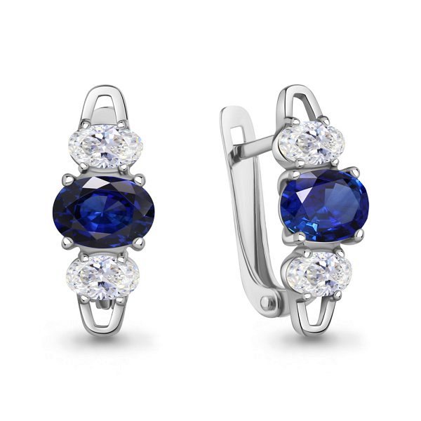 Серьги Аквамарин - Серебро 925, Синтетический сапфир , Фианит (арт. 450163Н.5)