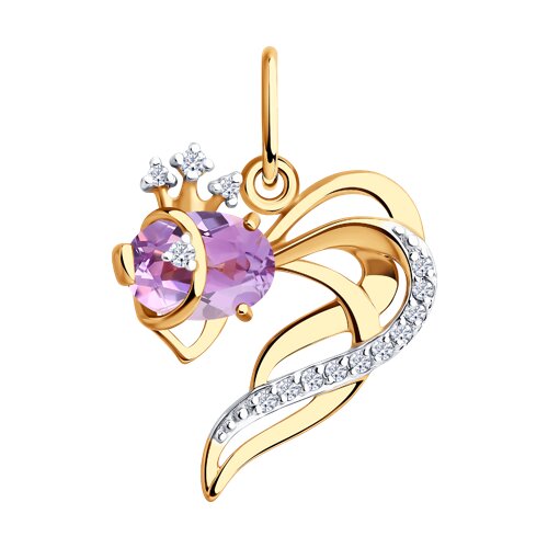 Подвеска SOKOLOV - Золото 585, Аметист, Фианит (арт. 731860)