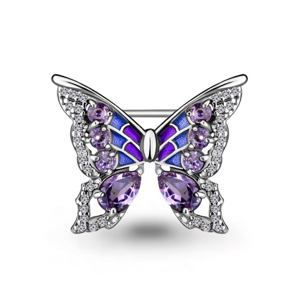 Брошь Аквамарин - Серебро 925, Аметист, Фианит, Эмаль (арт. 7267104А.5)