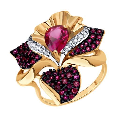 Кольцо SOKOLOV - Серебро 925, Синтетический рубин, Фианит (арт. 84010036)