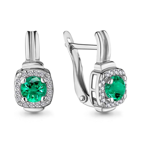 Серьги Аквамарин - Серебро 925, Синтетический изумруд, Фианит (арт. 43422Г.5)