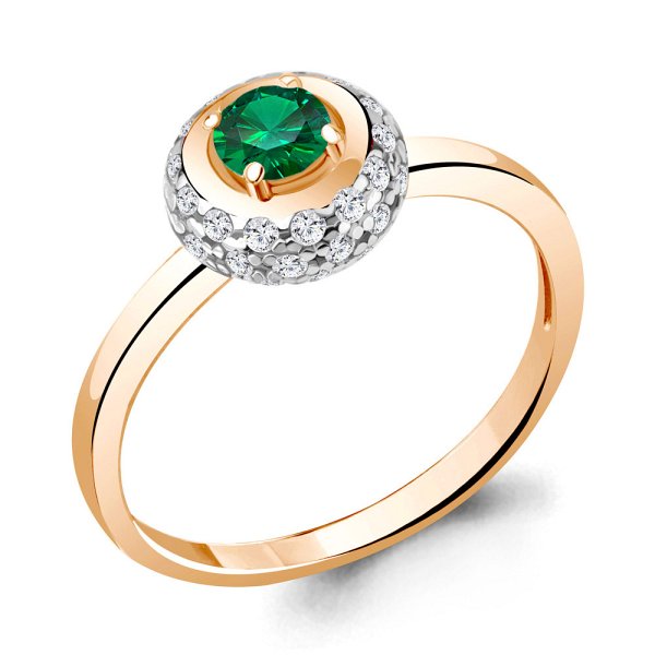 Кольцо Аквамарин - Серебро 925, Синтетический изумруд, Фианит (арт. 67331АГ.6)