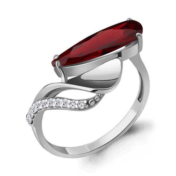Кольцо Аквамарин - Серебро 925, Синтетический гранат, Фианит (арт. 6976285А.5)