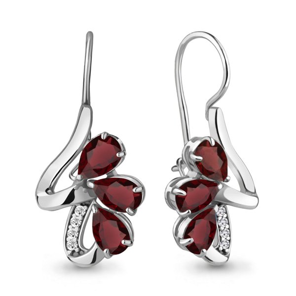 Серьги Аквамарин - Серебро 925, Гранат, Фианит (арт. 4774603А.5)