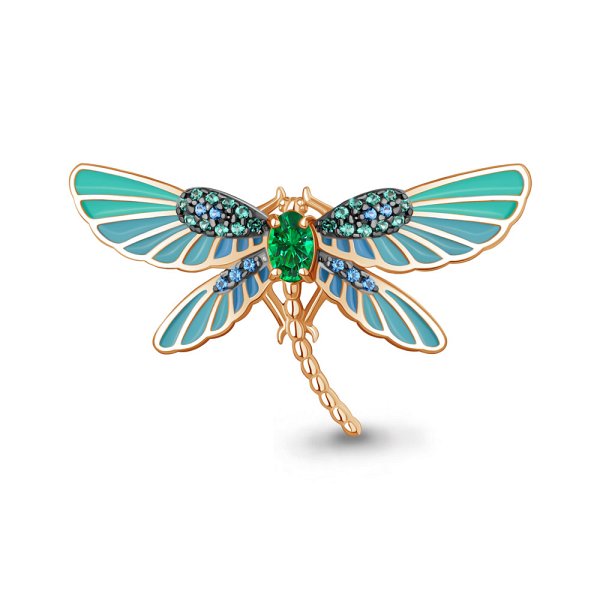 Брошь Аквамарин - Серебро 925, Синтетический изумруд, Синтетический сапфир , Эмаль (арт. 77475БГ.6)