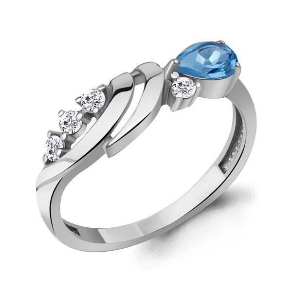 Кольцо Аквамарин - Серебро 925, Топаз, Фианит (арт. 65003305А.5)