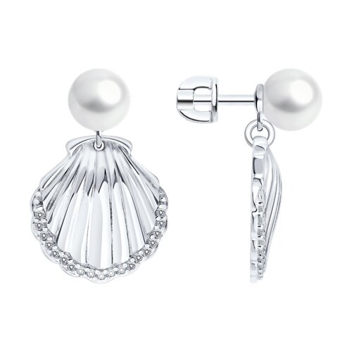 Серьги SOKOLOV - Серебро 925, Жемчуг имитация, Фианит (арт. 94027226)